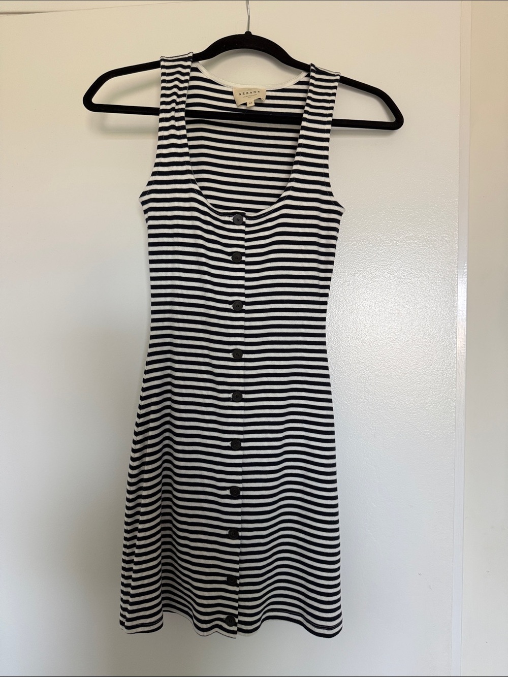 Fabiola Short Dress-Sezane Black and White Striped Button-Front Mini Dress